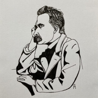 Portrait-Zeichnung von Friedrich Nietzsche von Mila Vázquez Otero.